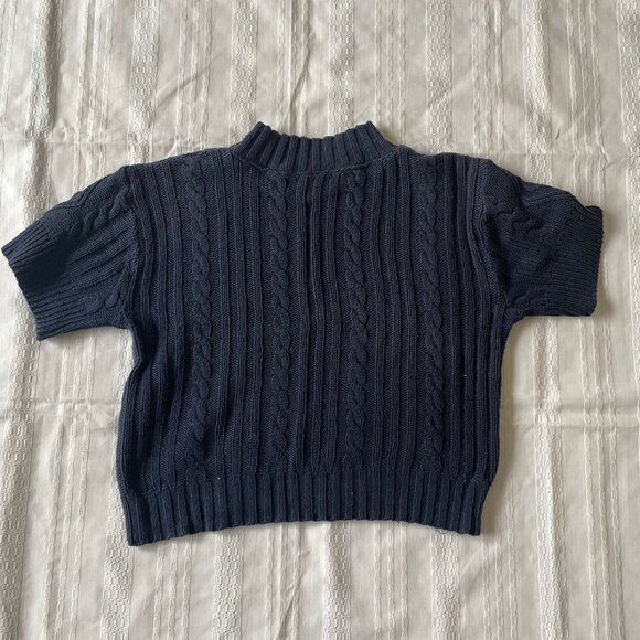 Campana Classics Vintage Mock Neck Cropped Short-Sleeve Cable Knit Sweater - Picture 3 of 3